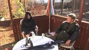 A desperate European brunette does everything for the sake of sex and money