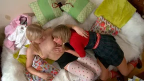 Playful blowjob with sweet blondie and brunette in an appetizing treat