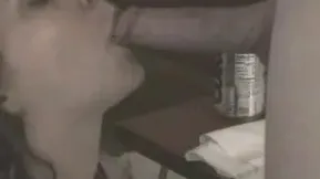 Brunette woman from Europe gently squeezes the man's dick during stripping