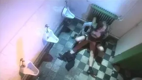 A hot encounter in the public restroom with stunning women in stockings