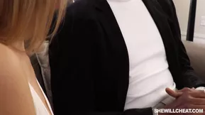 A blonde on a couch, Zoey Monroe in a hot scene with a black co-star.