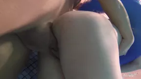 Hot blonde on white skin, love benches and pool overlooking the sky graveyard Nikon