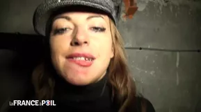 Beautiful woman with big breast have hot threesome in France in public place