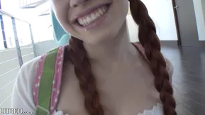 Tiny schoolgirl Dolly Little in action in a white skirt.