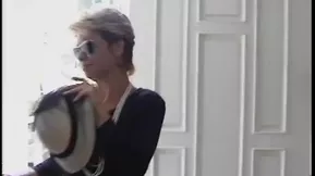 Older blonde gets a cock inside her vagina on the couch and gets fucked in heels.