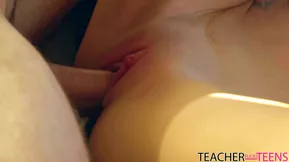XXX with a hot teacher on the couch with reverse group sex and doggy style
