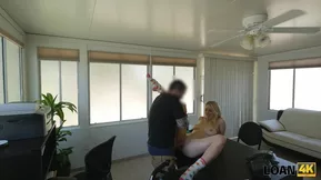 An office girl performs a dance on a man’s genitals in a homemade video.