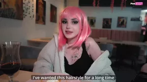 Hardcore sex in a restaurant with a friend who loves pink