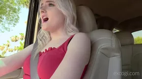 White teen enjoys an SUV adventure with a lucky guy.