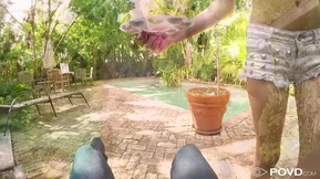 Tits and ass fingering with body painting end in POV sex