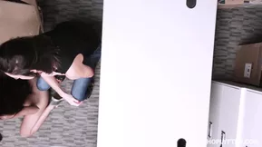 White office girl caught shop lifting and then gets into some hardcore sex.