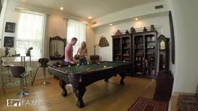 Stepmother Laura Bentley pleasuring her stepson with a pool cue.