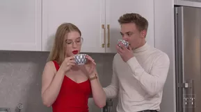 My stepsister continues to sit on my big dick on the couch.