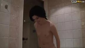 A slenderness brunette gives blow job at a male’s last night celebration