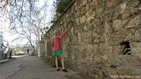 Beautiful blonde lies on her back and opens her legs for Hardcore outdoor sex.