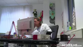 Pretty blonde Gabriella Daniels has a nymphomaniac past that a psychiatrist and his friends help her overcome in this MMF scene.