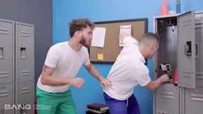 Beautiful brunette gets spied on and fucked in the locker room