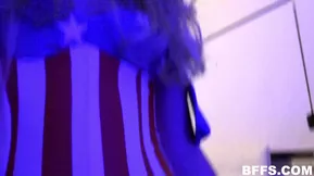 Young white girls dress up in costumes for a Halloween party and have a wild gang bang.