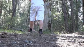 Blonde girl masturbates sweet pussy in nature