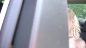 Young white girl's solo pleasure in a taxi car