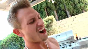 A man has sex with Diamond Foxxx at a barbecue