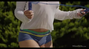 A beautiful European model showing her delicious forms on a camera