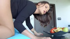 Hot Hungarian pornstar Madlin Moon's dildo play on the dining table